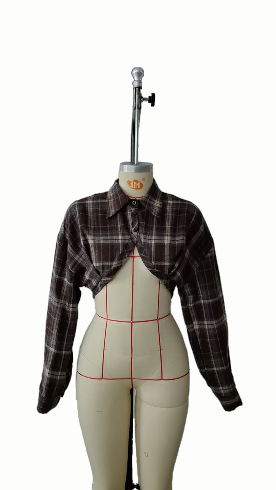 Asymmetric hem checkered short top